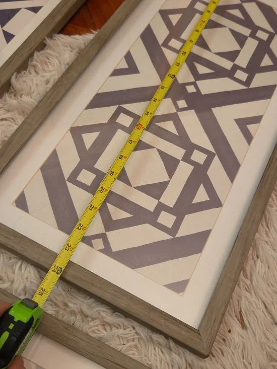 Trio Geometric Framed Wall Art Set - Blue and Gray Quilt Pattern - Picture 3 of 5